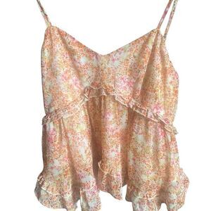 Sadie & Sage Orange Floral Print Cami/Tank. Size Large. EUC!